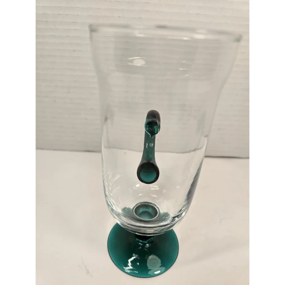 Pier‎ 1 Pedestal Irish Coffee Mug Handblown Clear With Green Handle & Base